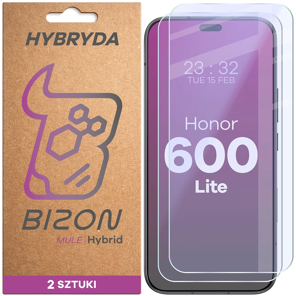 Szkło hybrydowe Bizon elastyczne Hybrid Mule Duo do Honor 600 Lite 5G 2 sztuki