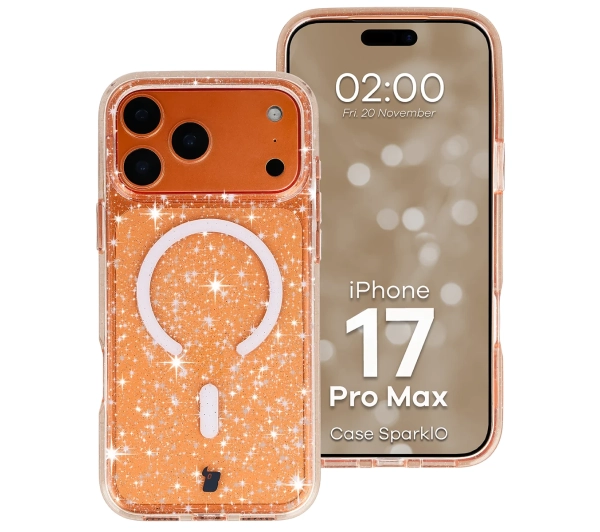 Bizon Case SparklO do iPhone 17 Pro Max Przezroczysto-Jasnopomarańczowe Z Brokatem