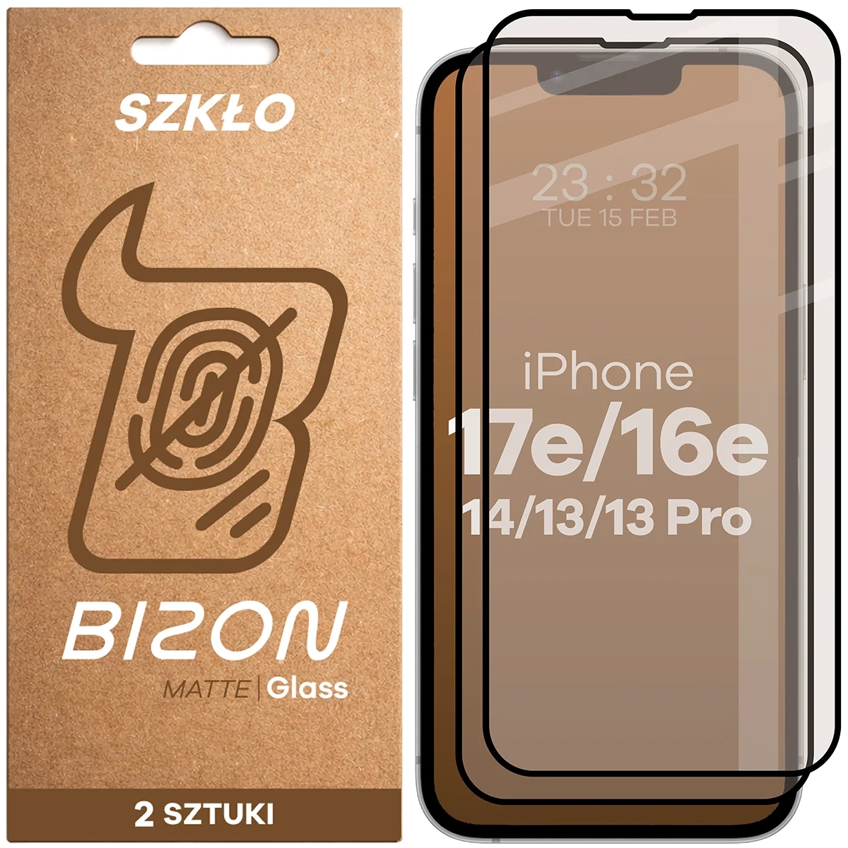 Szkło hartowane Bizon matowe Glass Matte Duo do iPhone 17e / 16e / 14 / 13 Pro / 13 2 sztuki