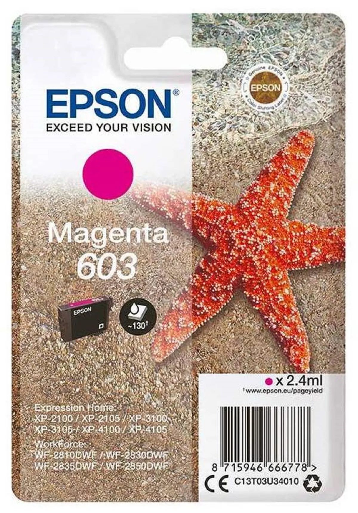 Tusz Epson 603 Purpurowy 2.4 ml C13T03U34010