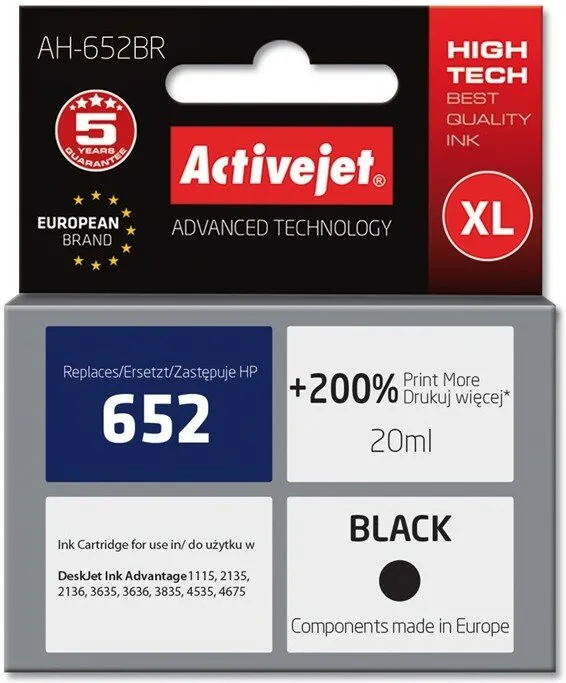 Tusz ActiveJet AH-652BR (zamiennik 652) Czarny 20 ml