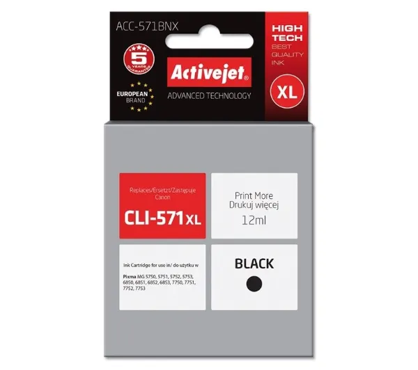 ActiveJet ACC-571BNX (zamiennik CLI-571XL) Czarny 12 ml