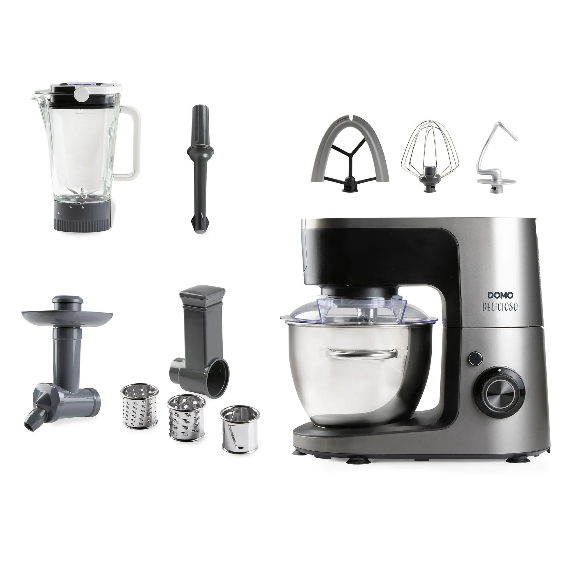 Robot planetarny Domo Delicioso DO9293KR 1200W Przystawka do lodów Przystawka do tarcia i krojenia Blender kielichowy