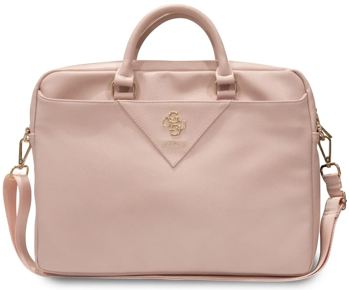 Torba na laptopa Guess ZIP Leather Triangle 16" Różowy