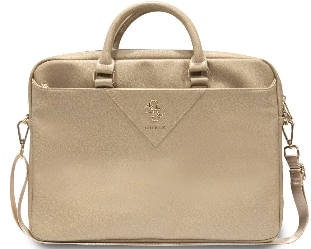 Torba na laptopa Guess ZIP Leather Triangle 16" Złoty