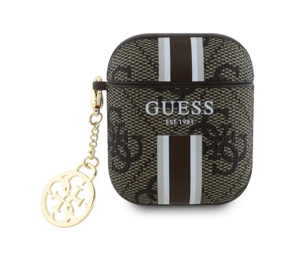 Guess 4G Printed Stripes Charm do Apple AirPods 1/2 Brązowy