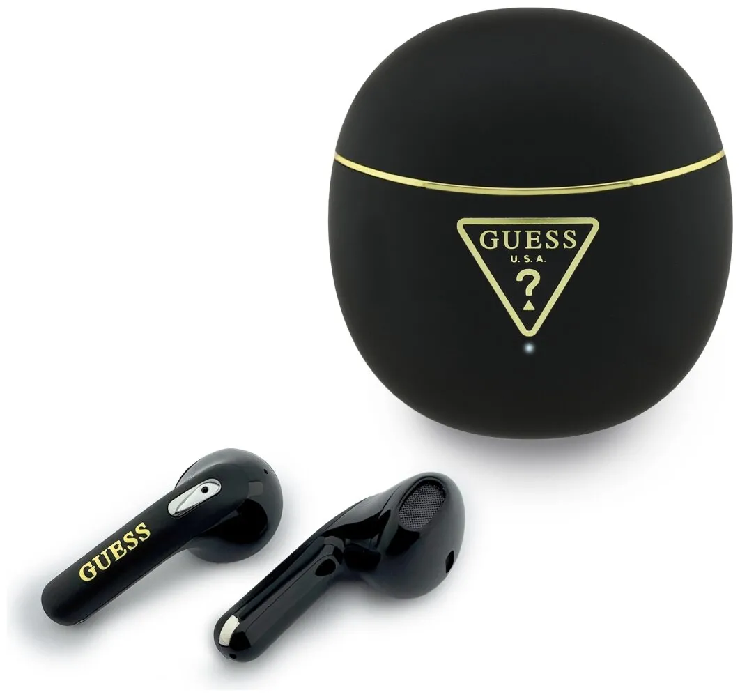 Słuchawki bezprzewodowe Guess GUTWSA15HETK Gold Line Triangle Douszne Bluetooth 6.0 Czarny