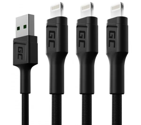 Green Cell KABGCSET0 USB-A - Lightning 1,2m Czarny 3szt.