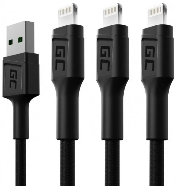 Kabel Green Cell KABGCSET0 USB-A - Lightning 1,2m Czarny 3szt.