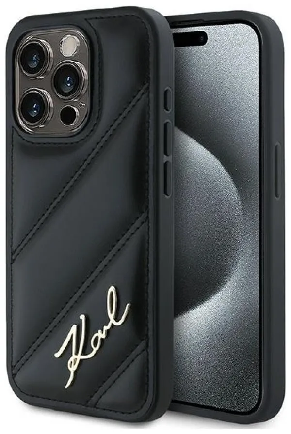 Etui Karl Lagerfeld Diagonal Quilted Script do Apple iPhone 15 Pro Max Czarny