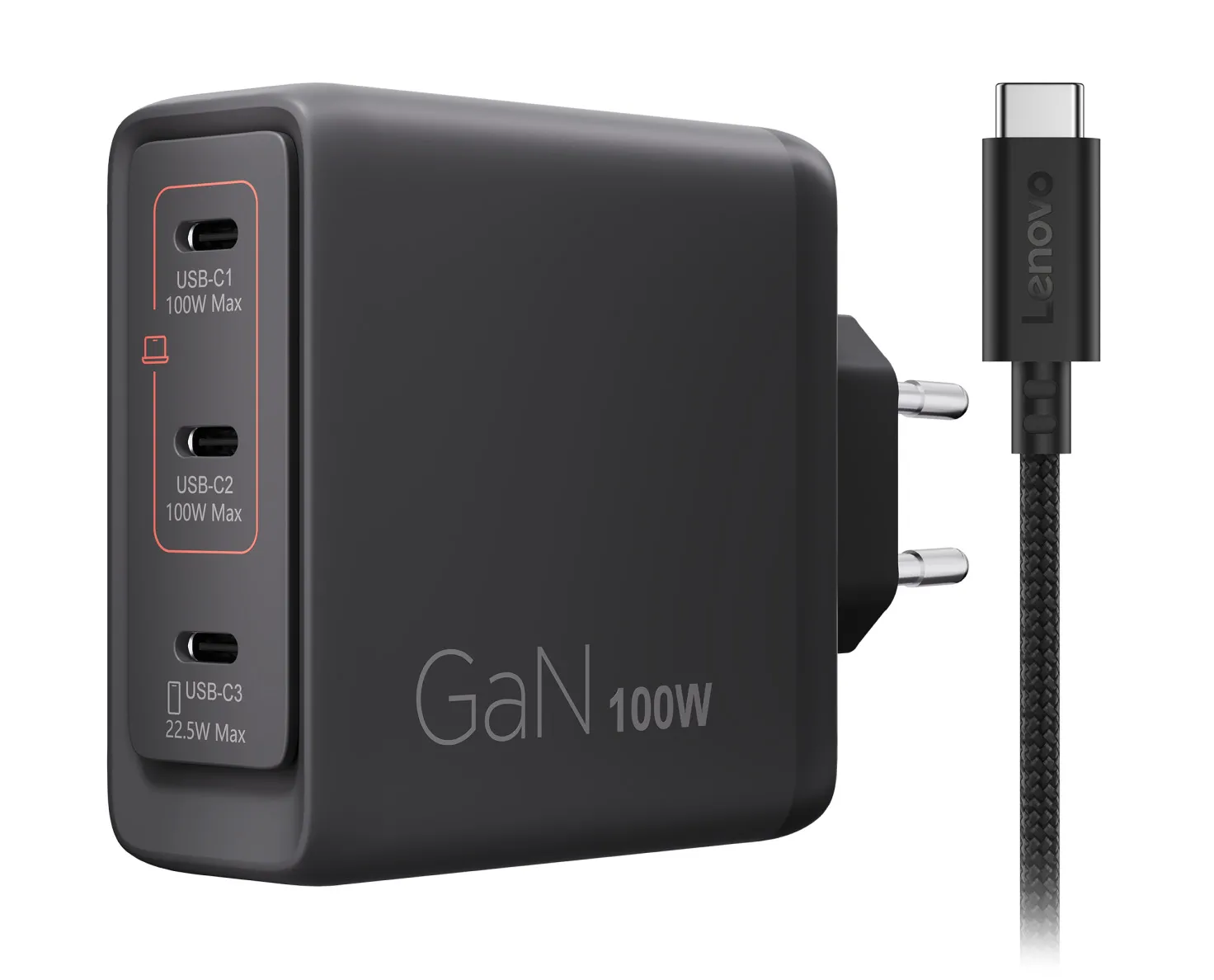Ładowarka sieciowa Lenovo G0A6100BEU GaN 3x USB-C 100W Czarny