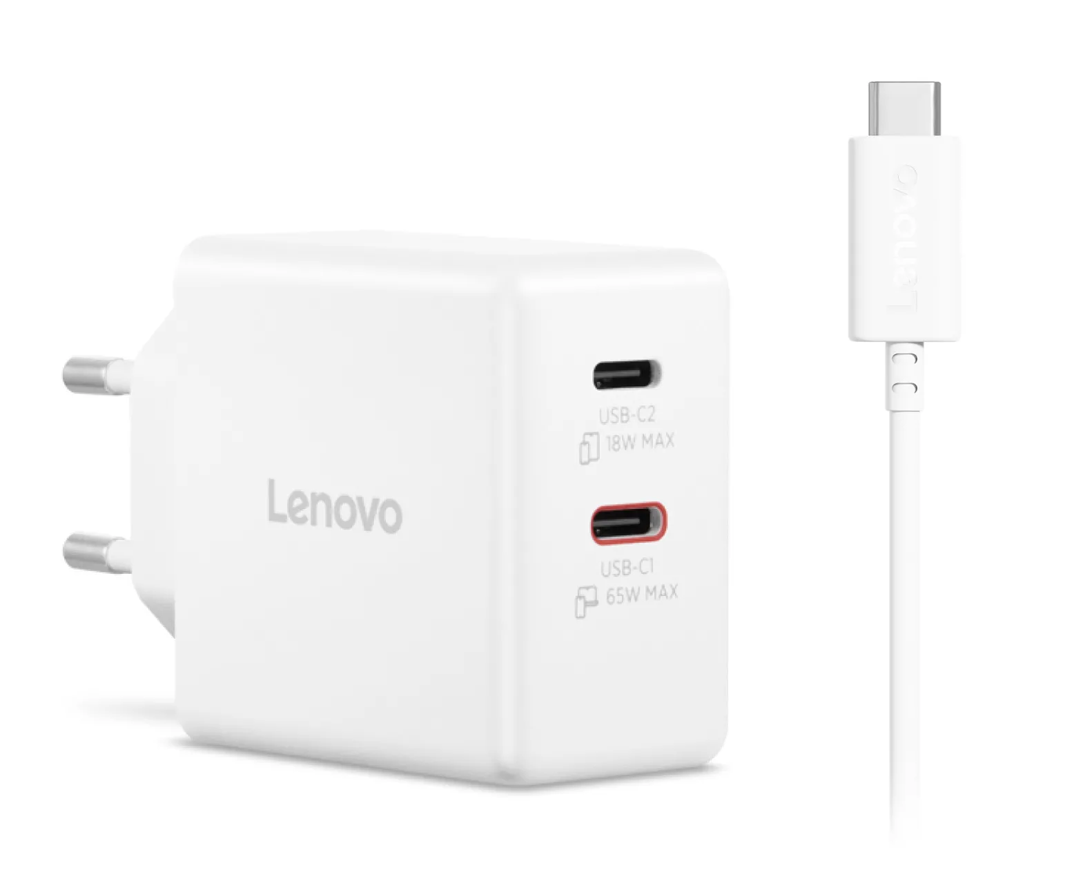 Ładowarka sieciowa Lenovo G0A6065WEU GaN 2x USB-C 65W Biały