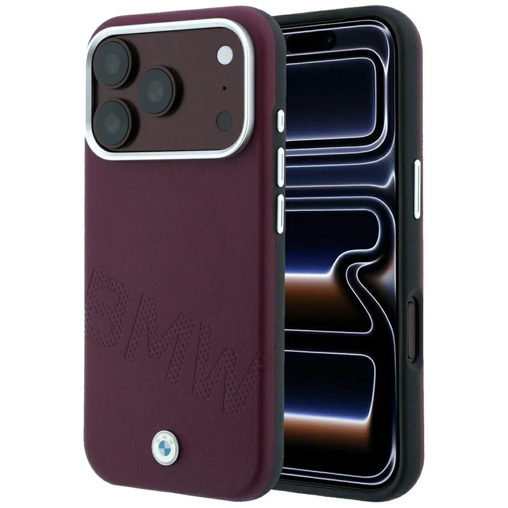 Etui BMW Sign Inclined Deboss Letters MagSafe do iPhone 18 Pro / 17 Pro Bordowy