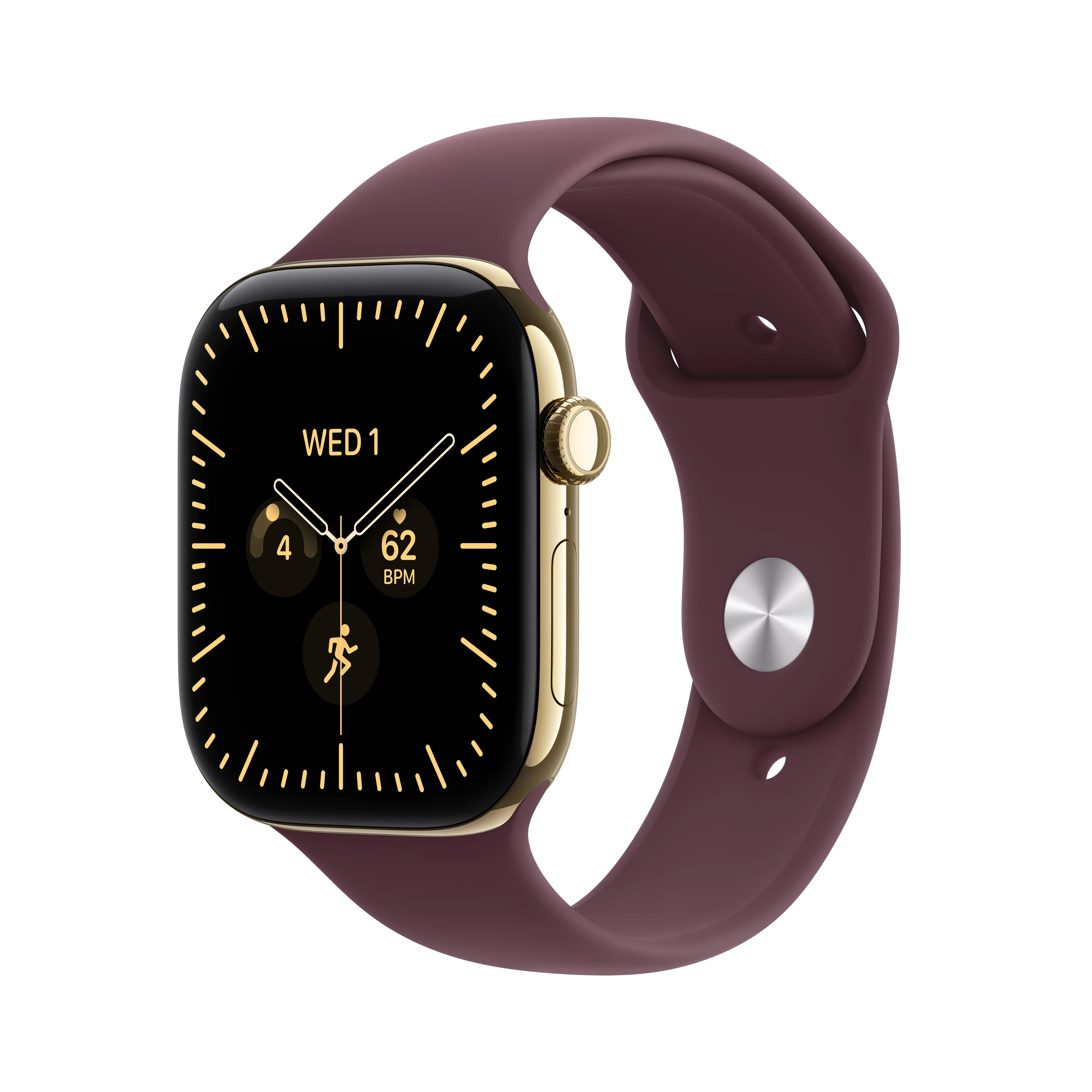 Apple Watch Series 12 GPS + Cellular Koperta z tytanu złoty 42mm Pasek sportowy burgundowy -M/L