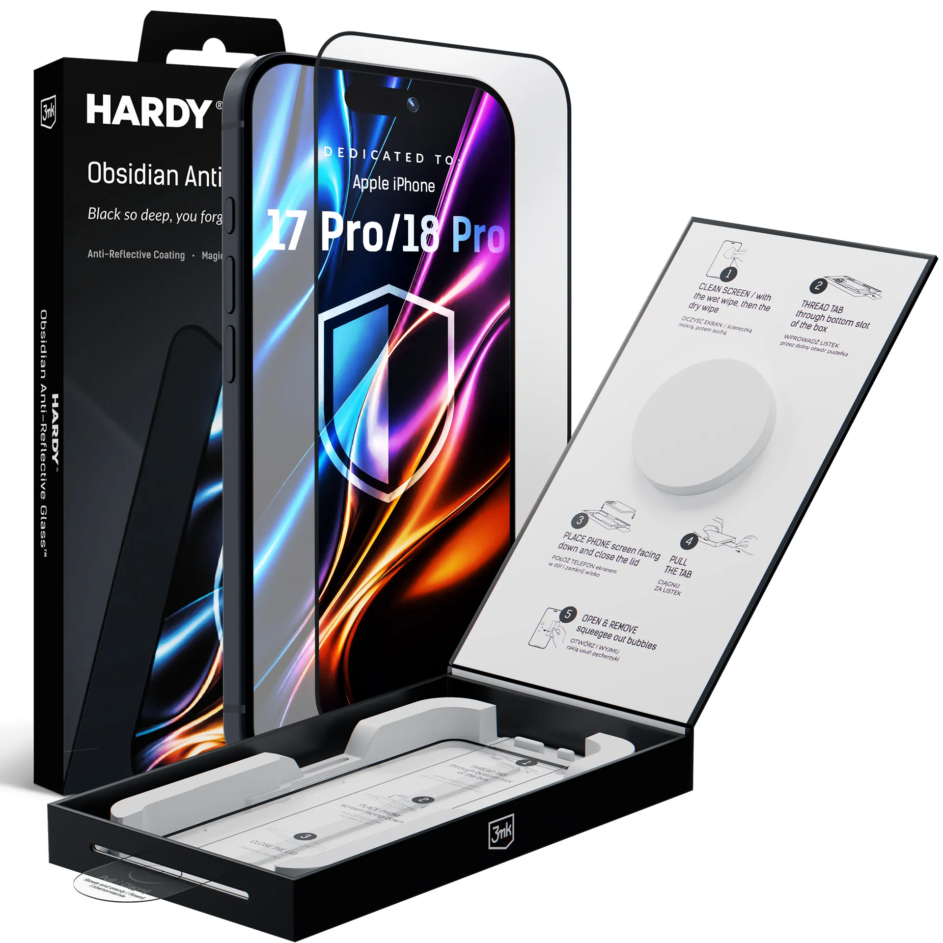 Szkło hartowane 3mk Hardy Obsidian Antireflex Glass do iPhone 18 Pro / 17 Pro