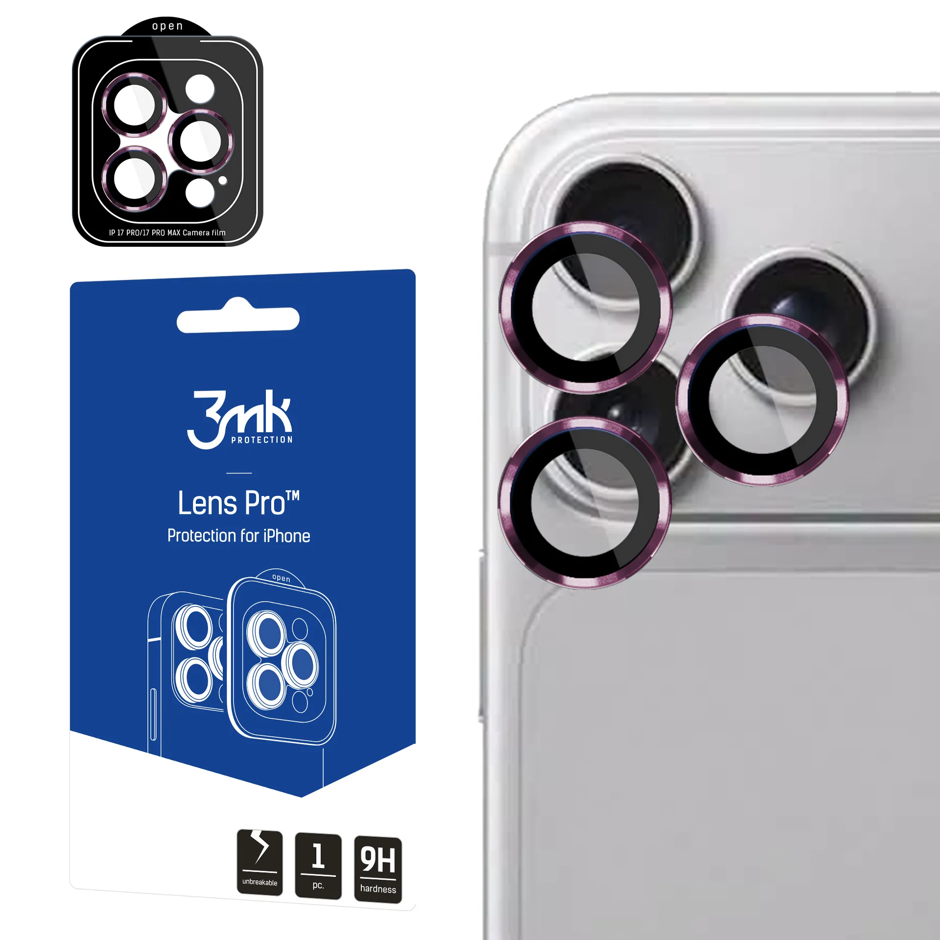 Szkło hartowane 3mk Lens Protection Pro do iPhone 18 Pro / 18 Pro Max Wiśniowy