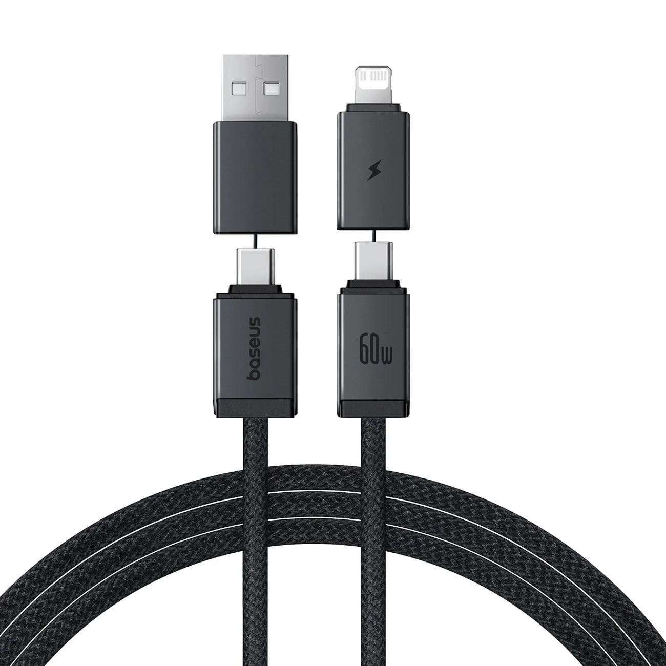 Kabel Baseus Versatile USB-C do USB-C, USB-A, Lightning 60W 1m Czarny