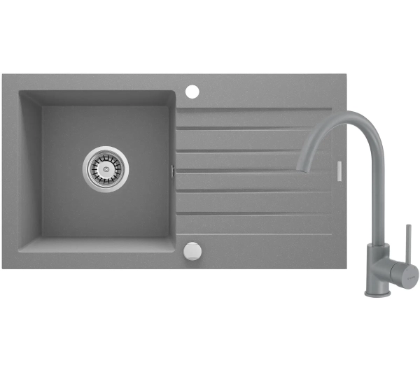 Zlewozmywaki z baterią - Deante ZQZBS113 Granitowy Szary metalik