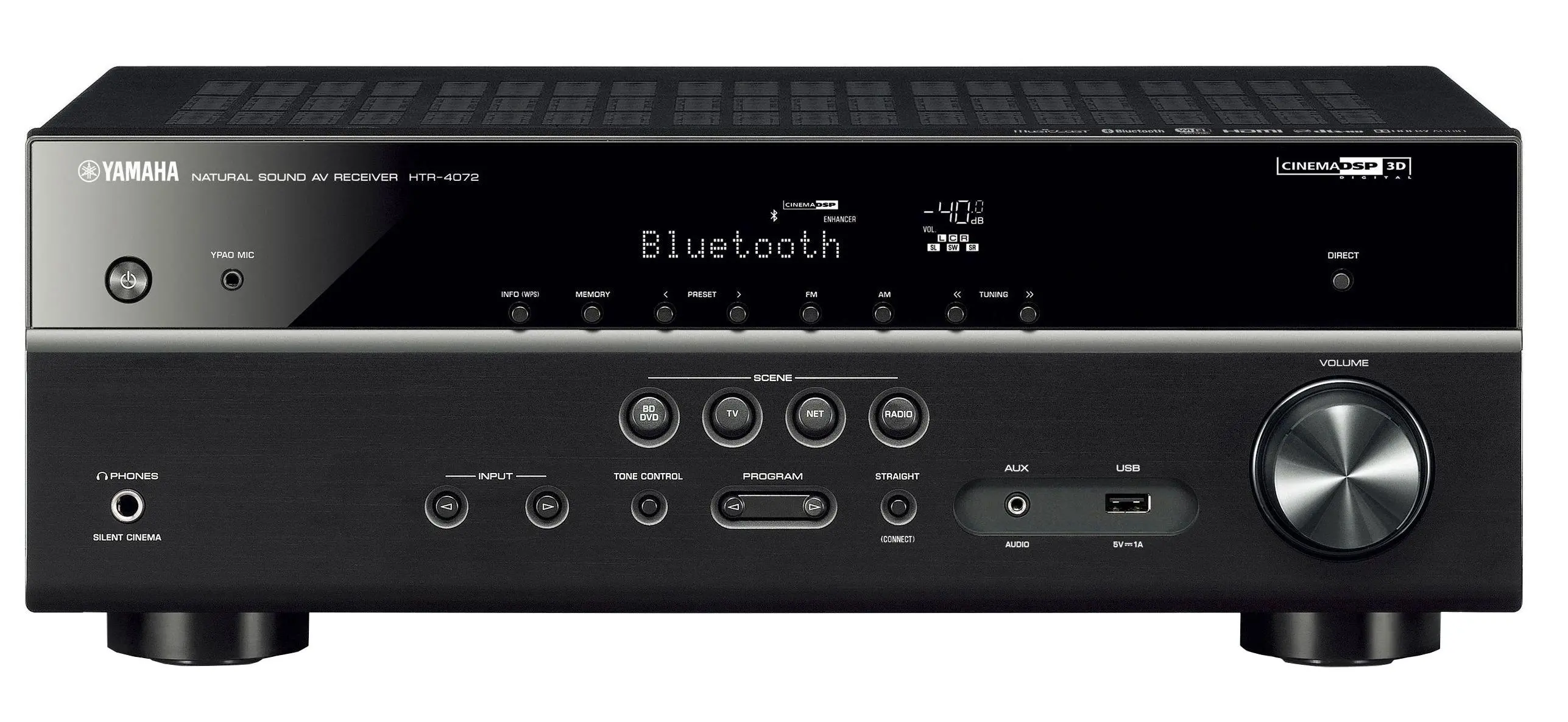 Amplituner Yamaha MusicCast HTR-4072 (odpowiednik RX-V485) 5.1-kanałowy Wi-Fi Bluetooth AirPlay Czarny