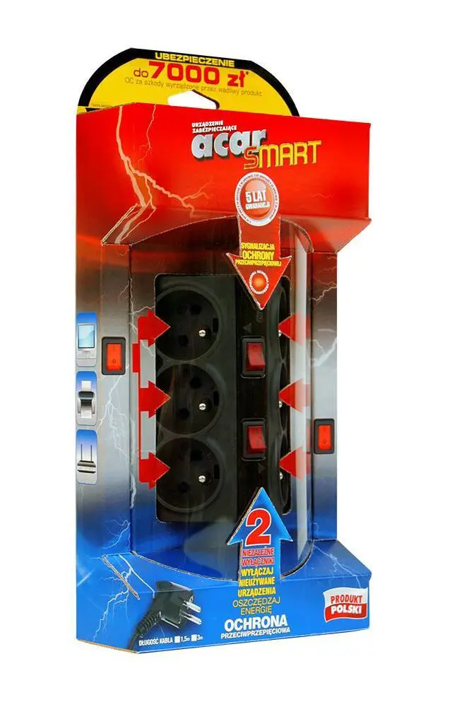 Listwa Acar SMART 6 gniazd 1,5m Szary