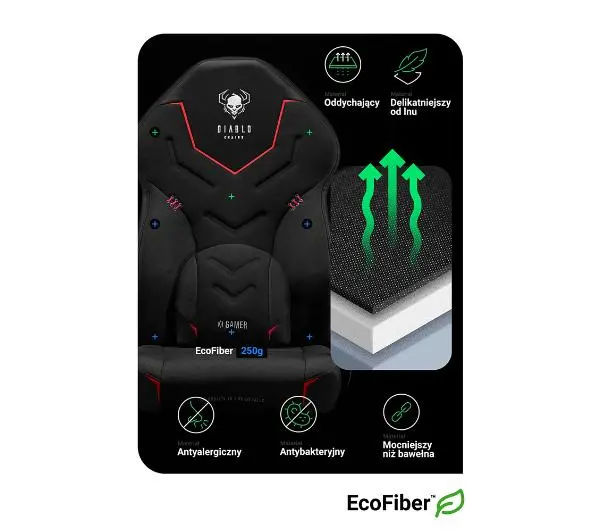 Diablo Chairs X-Gamer 2.0 Normal Size Gamingowy do 150kg Skóra ECO Tkanina Dark obsidian - Kup na Raty - RRSO 0%
