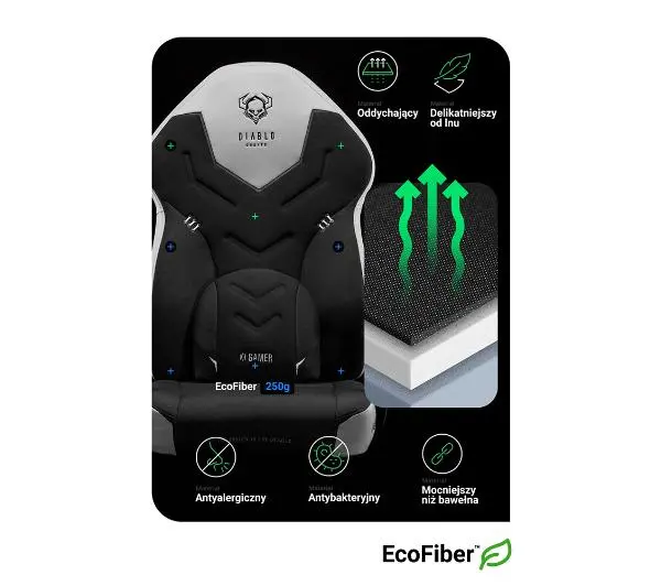 Diablo Chairs X-Gamer 2.0 Normal Size Gamingowy do 150kg Skóra ECO Tkanina Snow white - Kup na Raty - RRSO 0%