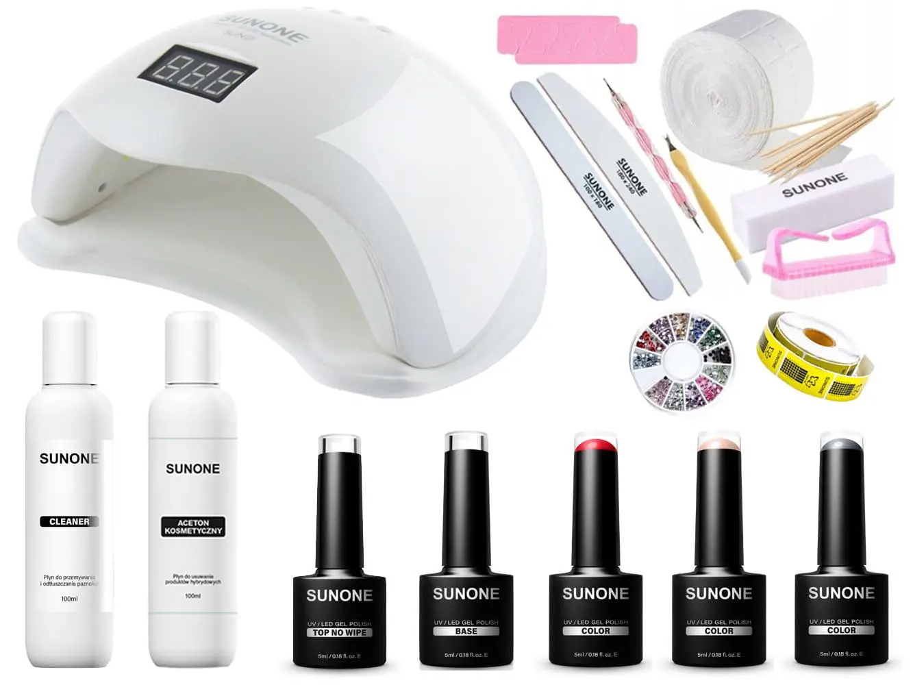 Zestaw do paznokci Sunone Lampa Sun 5 48W + Lakiery + Akcesoria