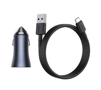 Ładowarka samochodowa Baseus Golden Contactor Pro 40W Szara + kabel USB do USB-C 1m Czarny
