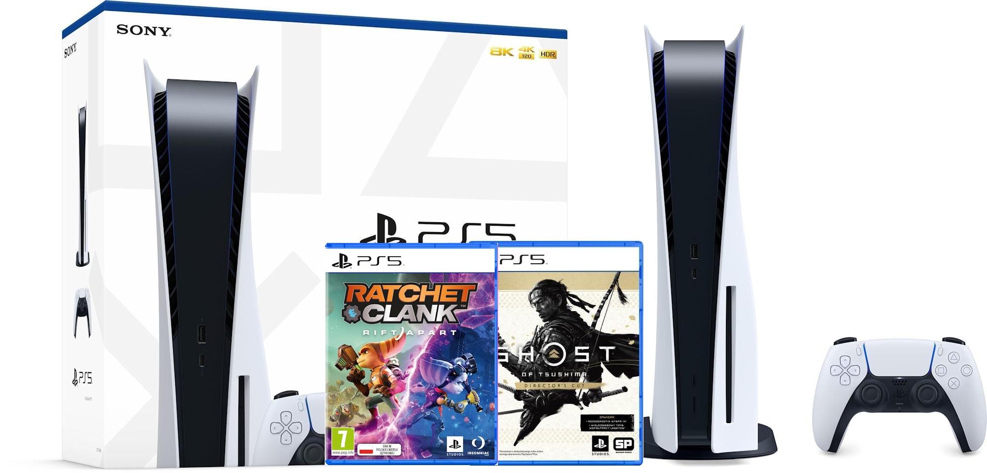 Konsola Sony PlayStation 5 (PS5) z napędem - Ratchet & Clank: Rift Apart - Ghost of Tsushima Directors Cut