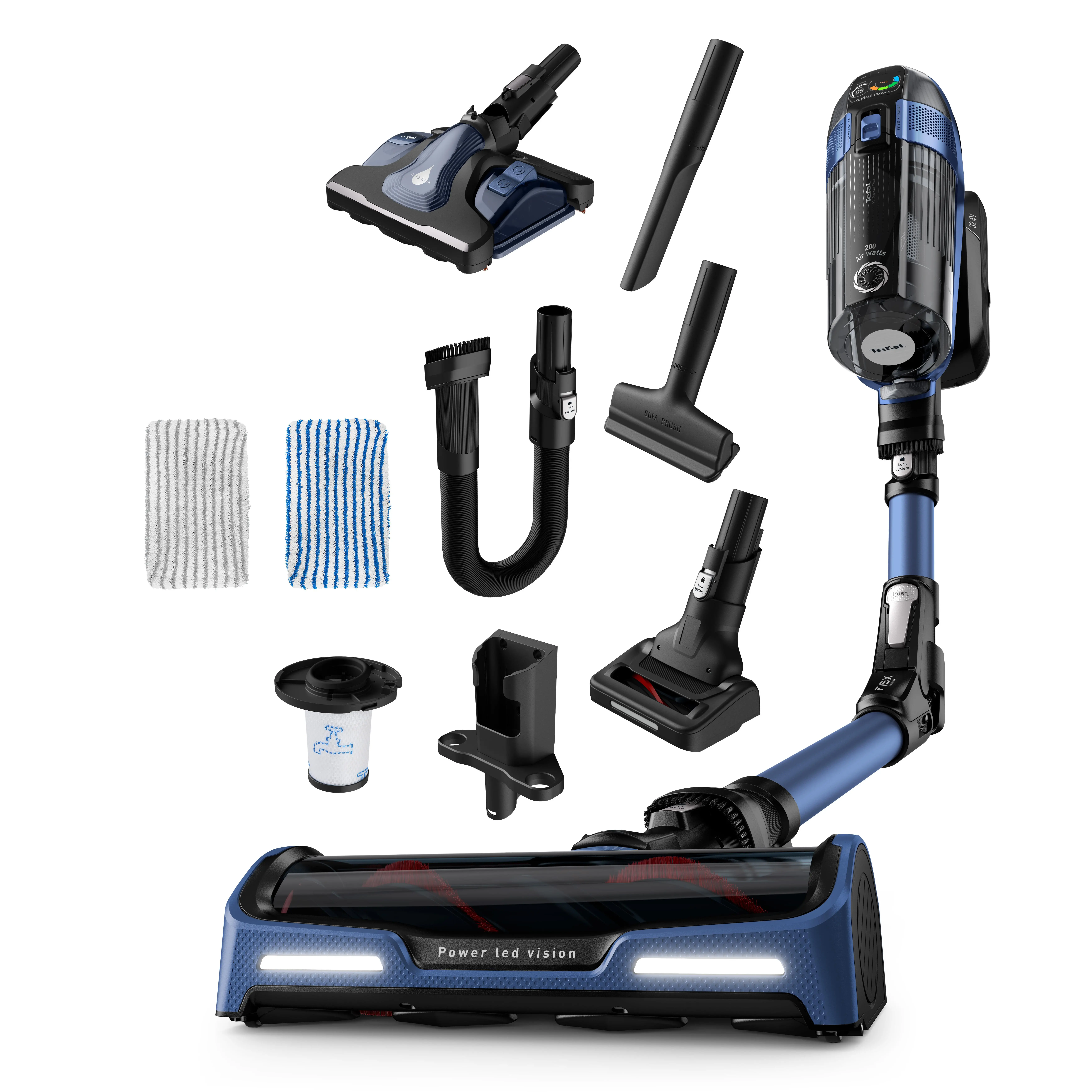 Odkurzacz bezprzewodowy Tefal X-Force Flex 14.60 Aqua TY9990 70min Funkcja mycia Wymienny akumulator Mini elektroszczotka