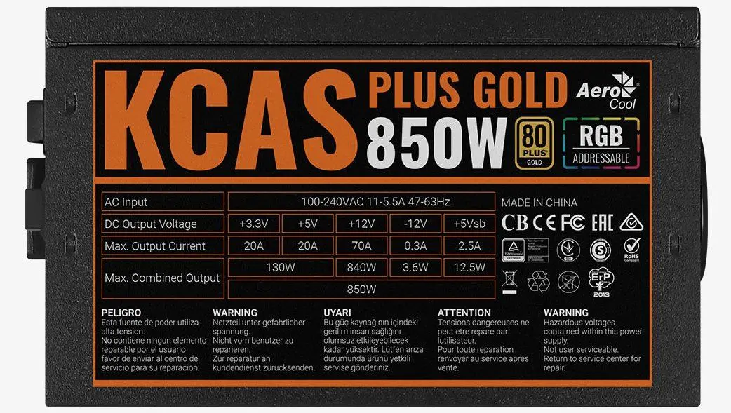 фото Блок питания Aerocool KCAS Plus Gold 850W (AEROPGSKCAS+RGB850-G) 3