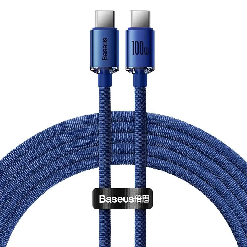 Kabel Baseus USB-C do USB-C Crystal 100W 1,2m Niebieski