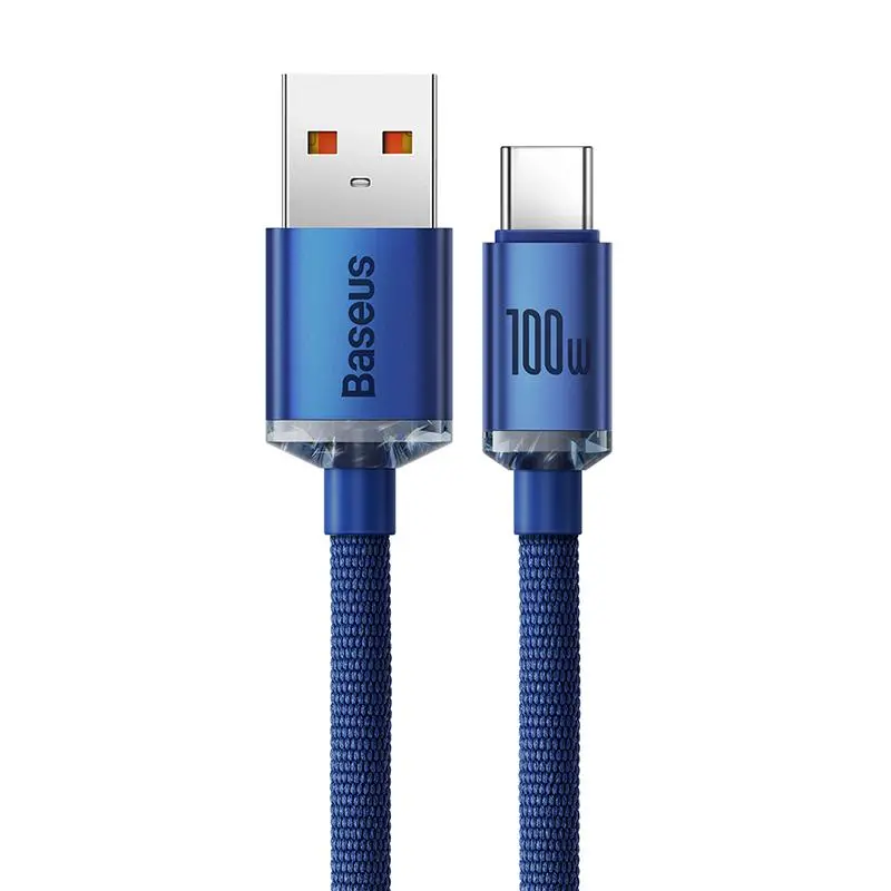 Kabel Baseus USB-A do USB-C Crystal 100W 2m Niebieski