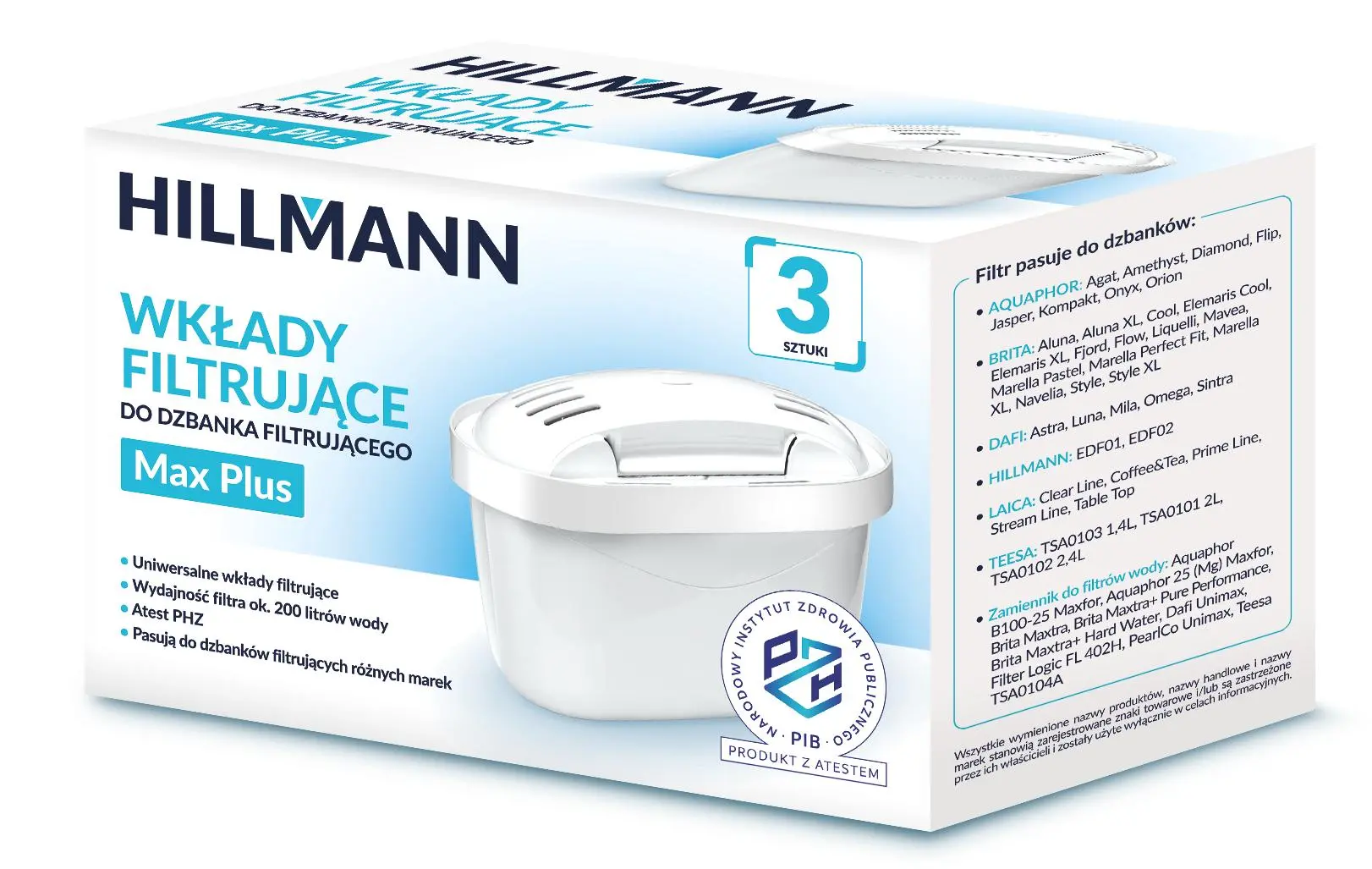 Wkłady filtrujące HILLMANN HILLMAX02 Max Plus 3szt.