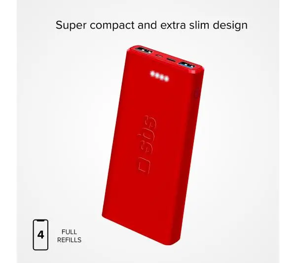 SBS TTBB10000FASTR 10000mAh USB-C + micro USB 10W Czerwony