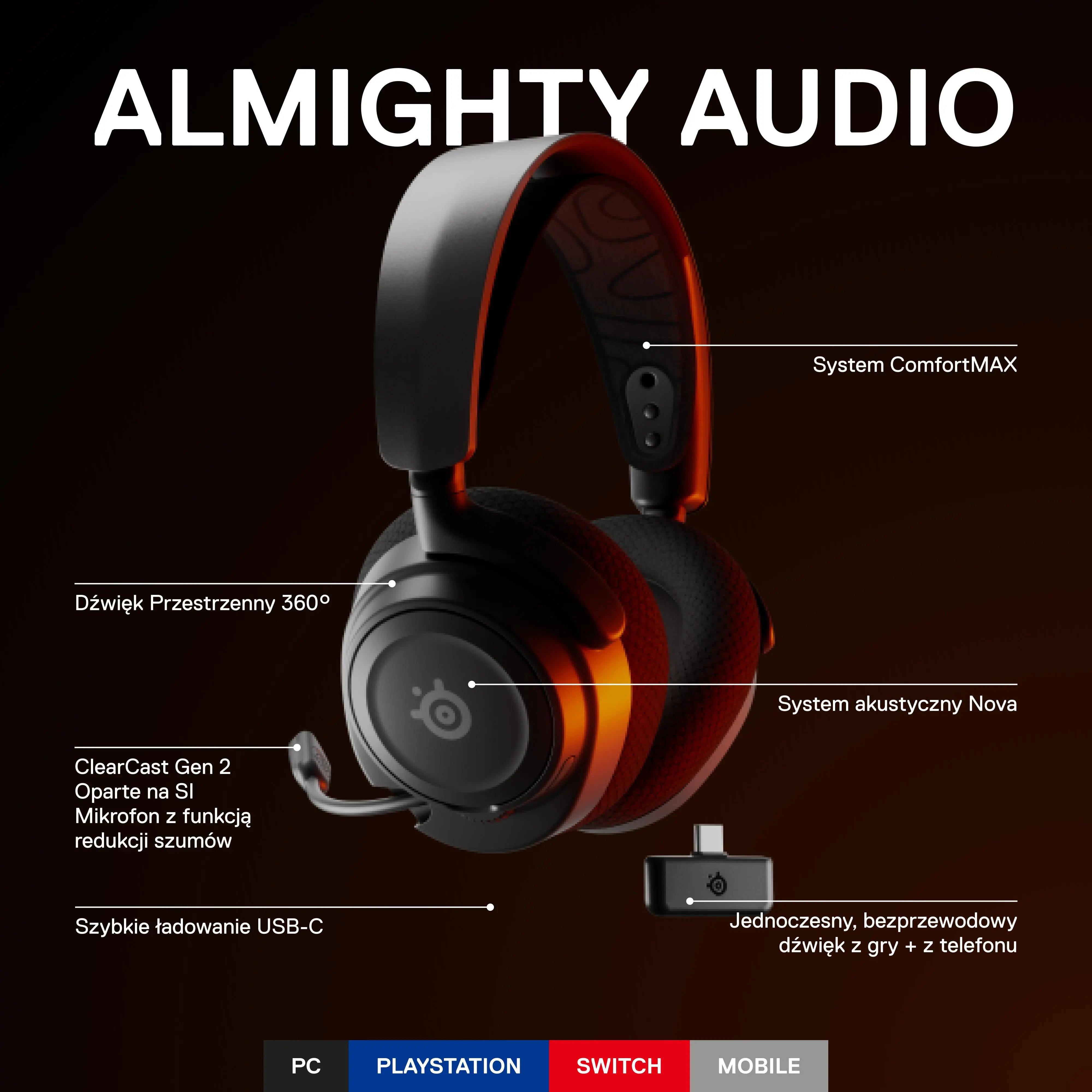 Słuchawki bezprzewodowe z mikrofonem SteelSeries Arctis Nova 7 Wireless Nauszne Czarny