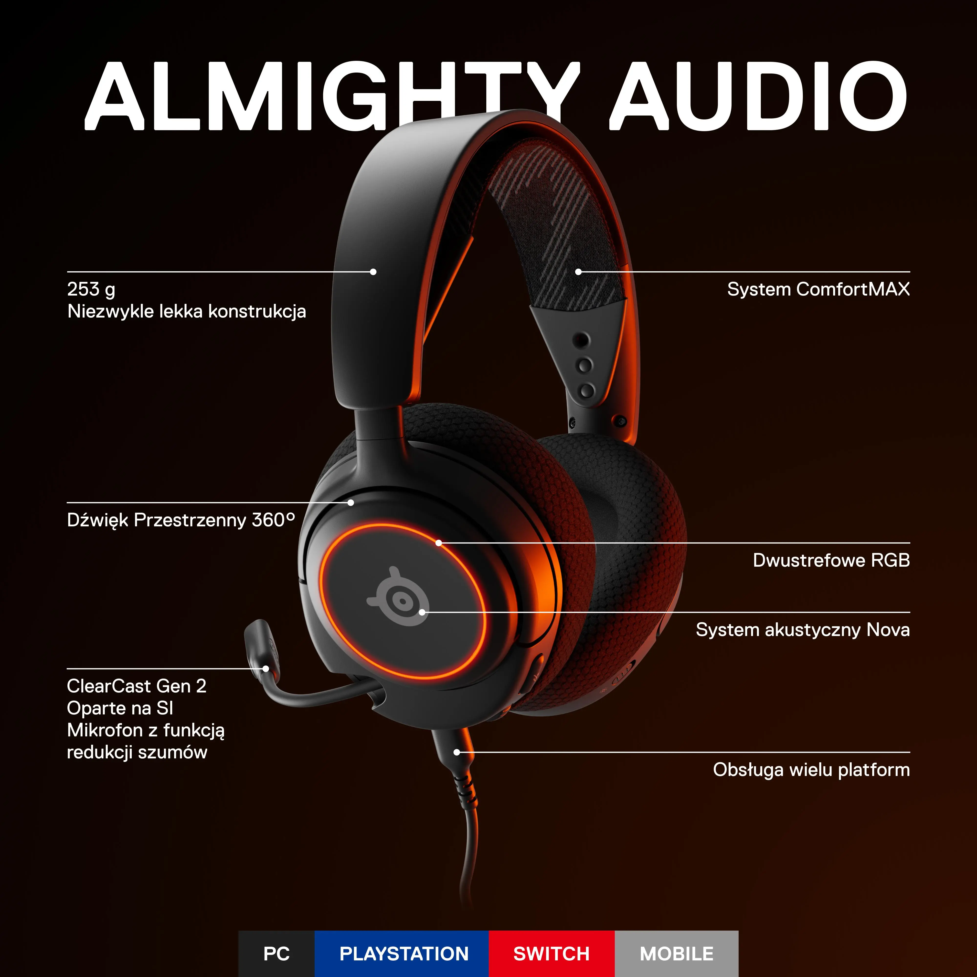 Słuchawki przewodowe z mikrofonem SteelSeries Arctis Nova 3 Nauszne Czarny