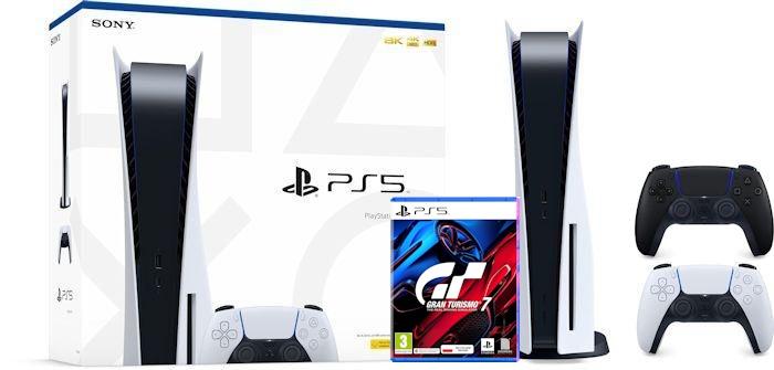 Konsola Sony PlayStation 5 (PS5) z napędem + dodatkowy pad (czarny) + Gran Turismo 7