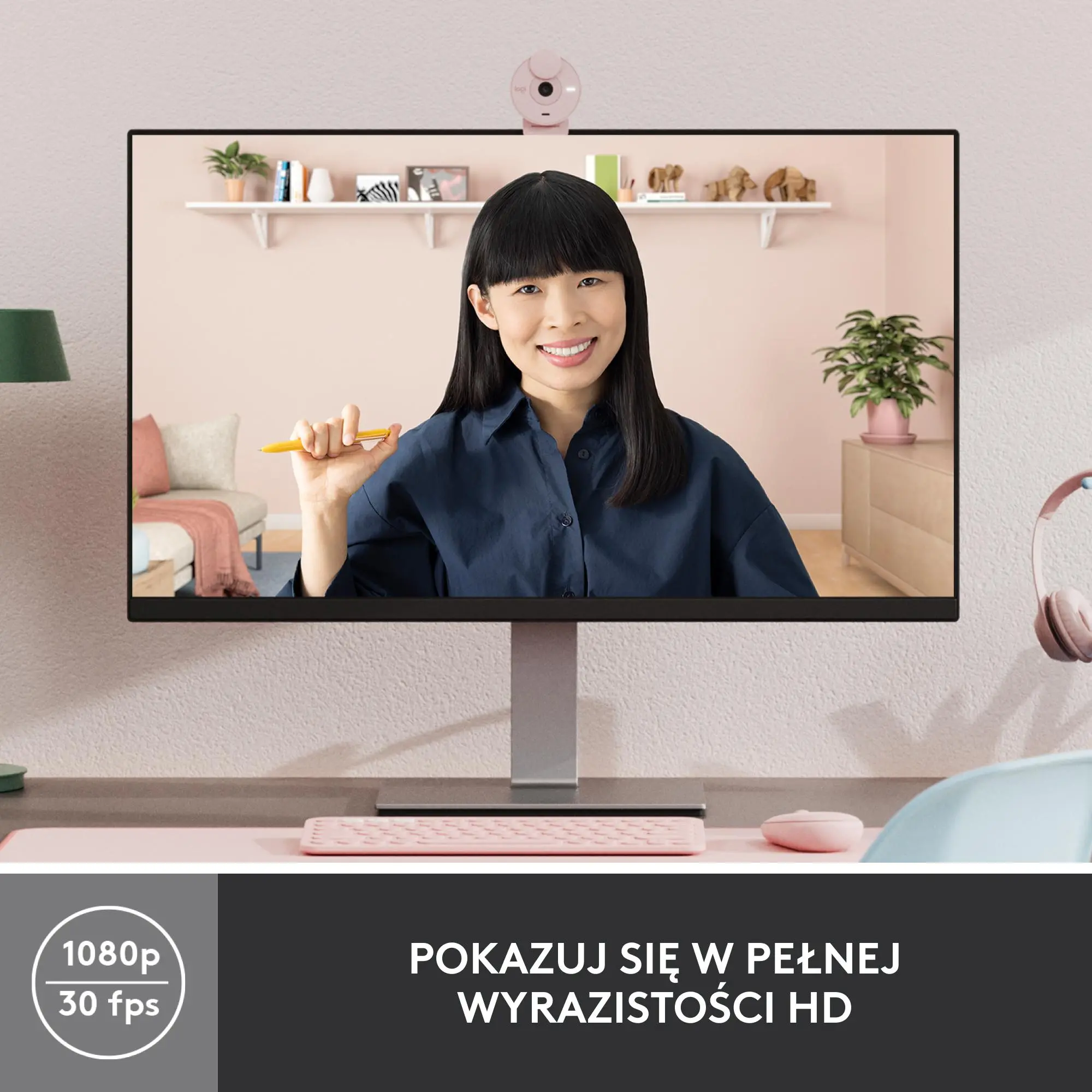 Фото Веб-камера Logitech Brio 300 FHD Rose (960-001448)