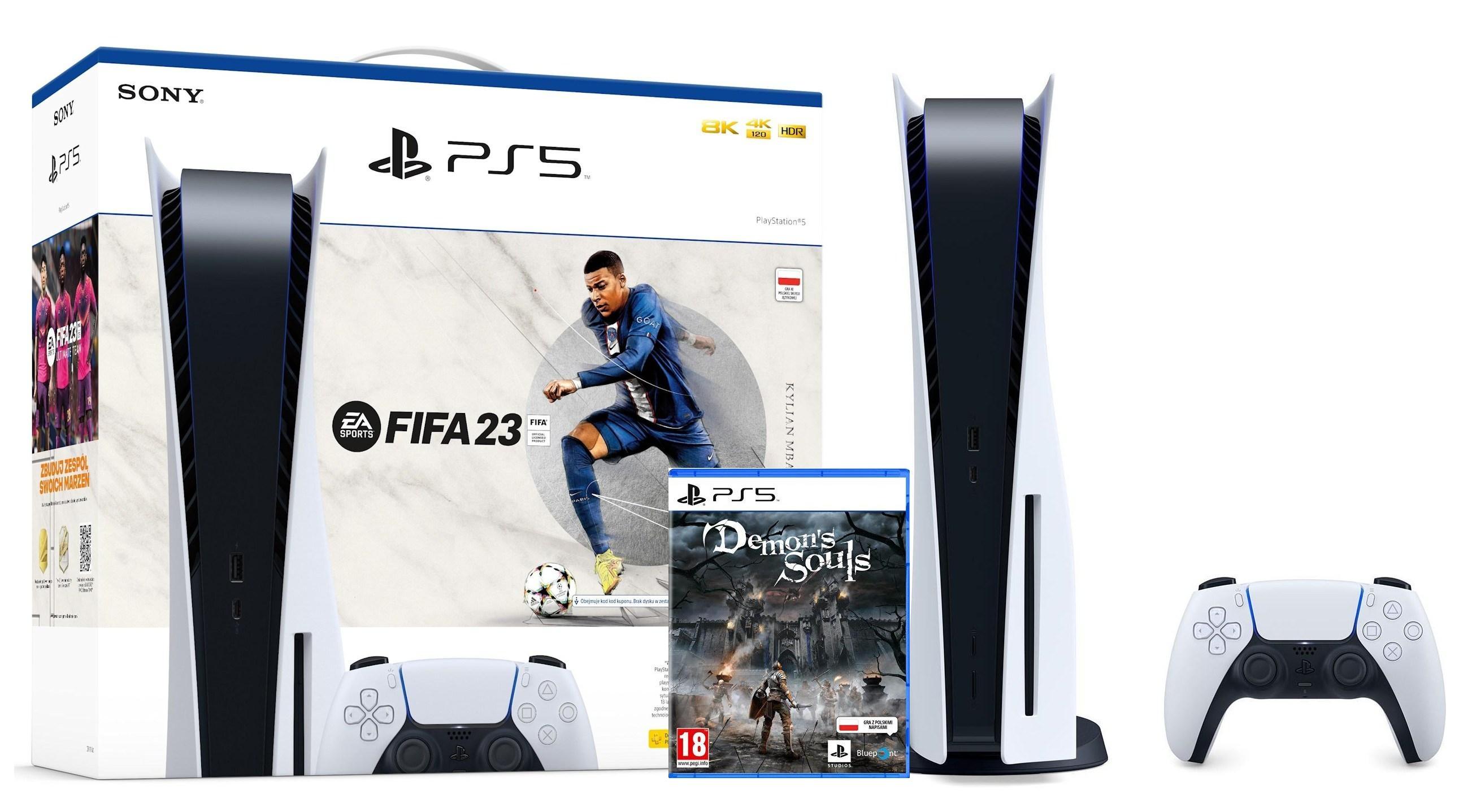 Konsola Sony PlayStation 5 (PS5) z napędem + FIFA 23 + Demon's Souls Remake