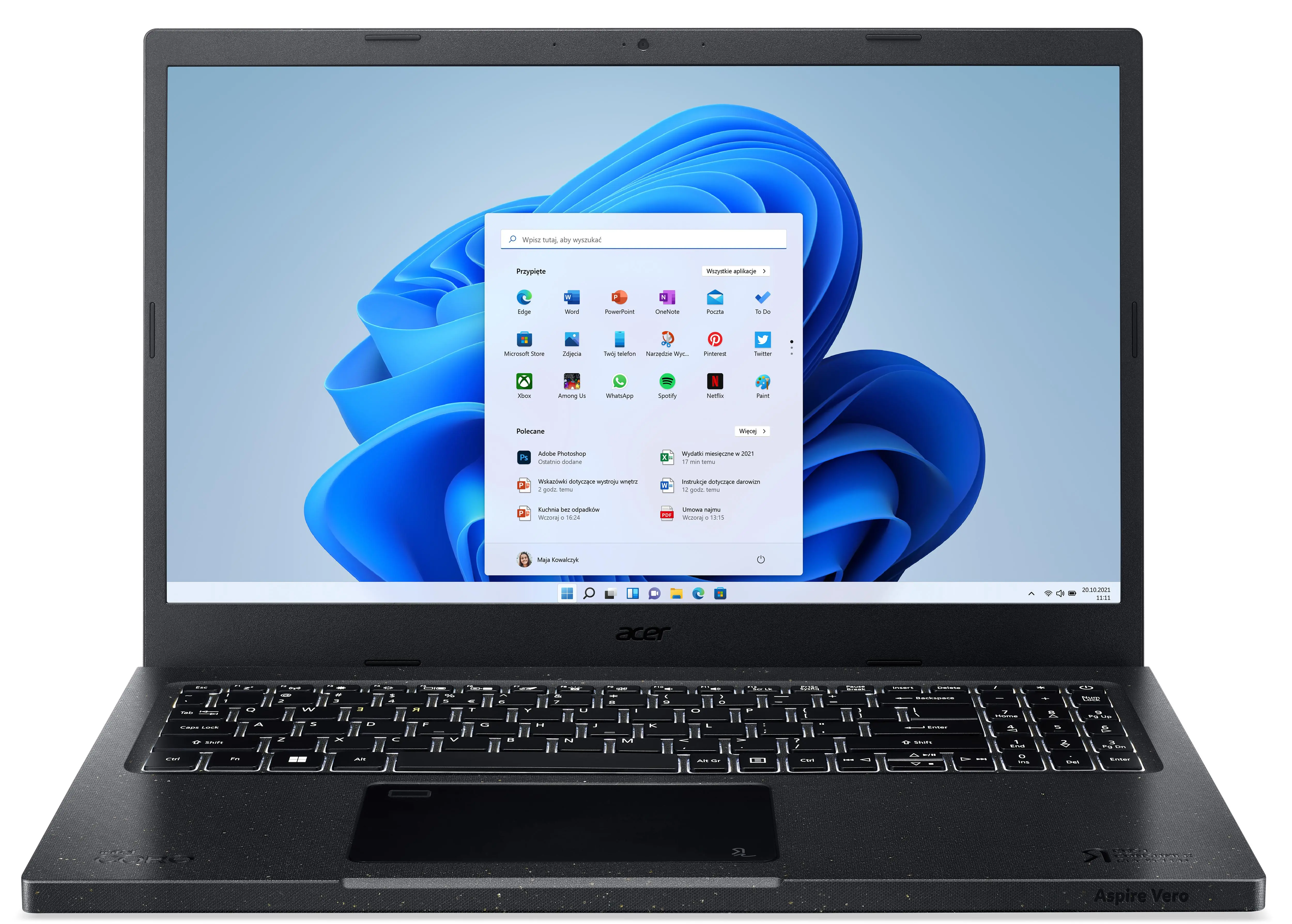 Laptop Acer Aspire Vero AV15-52-78HC 15,6" i7-1255U 16GB RAM 1TB Dysk SSD Win11 Czarny