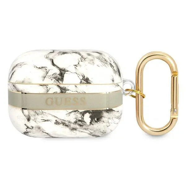 Etui na słuchawki Guess Marble Strap Collection do AirPods Pro Szaro-biały