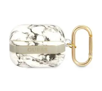 Etui na słuchawki Guess Marble Strap Collection do AirPods Pro Szaro-biały