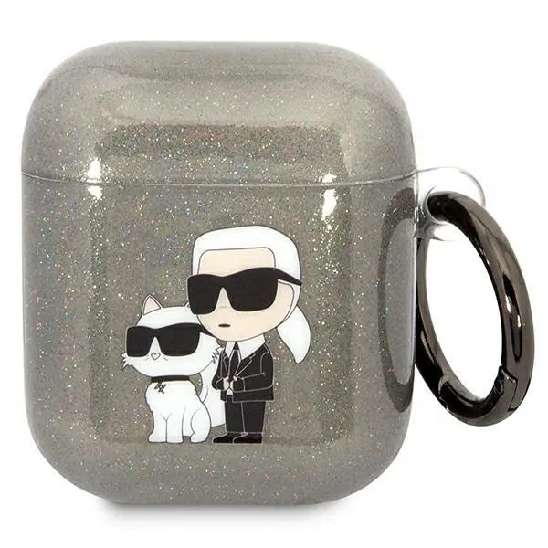 Etui na słuchawki Karl Lagerfeld Glitter Karl&Choupette do Airpods 1/2 Przezroczysty/Czarny