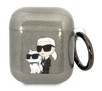 Etui na słuchawki Karl Lagerfeld Glitter Karl&Choupette do Airpods 1/2 Przezroczysty/Czarny