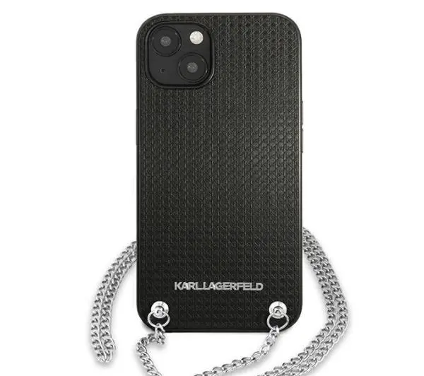 Karl Lagerfeld Leather Textured and Chain KLHCP13MPMK do iPhone 13
