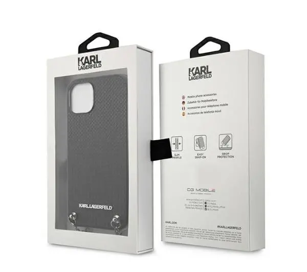Karl Lagerfeld Leather Textured and Chain KLHCP13MPMK do iPhone 13
