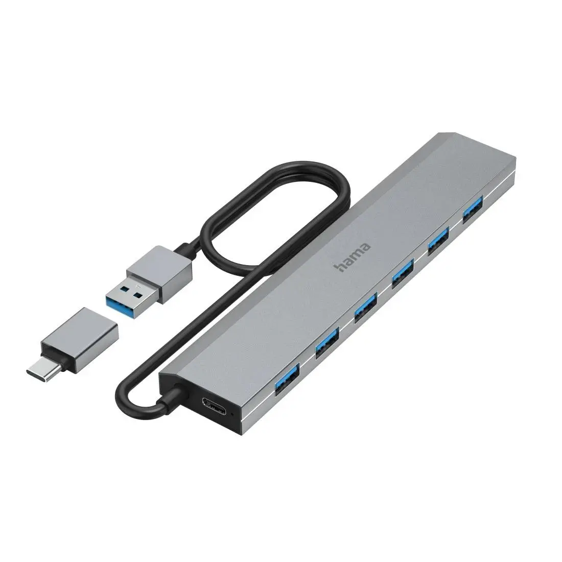 Hub USB Hama 7 w 1 USB 3.2 Gen 1, USB-C Szary
