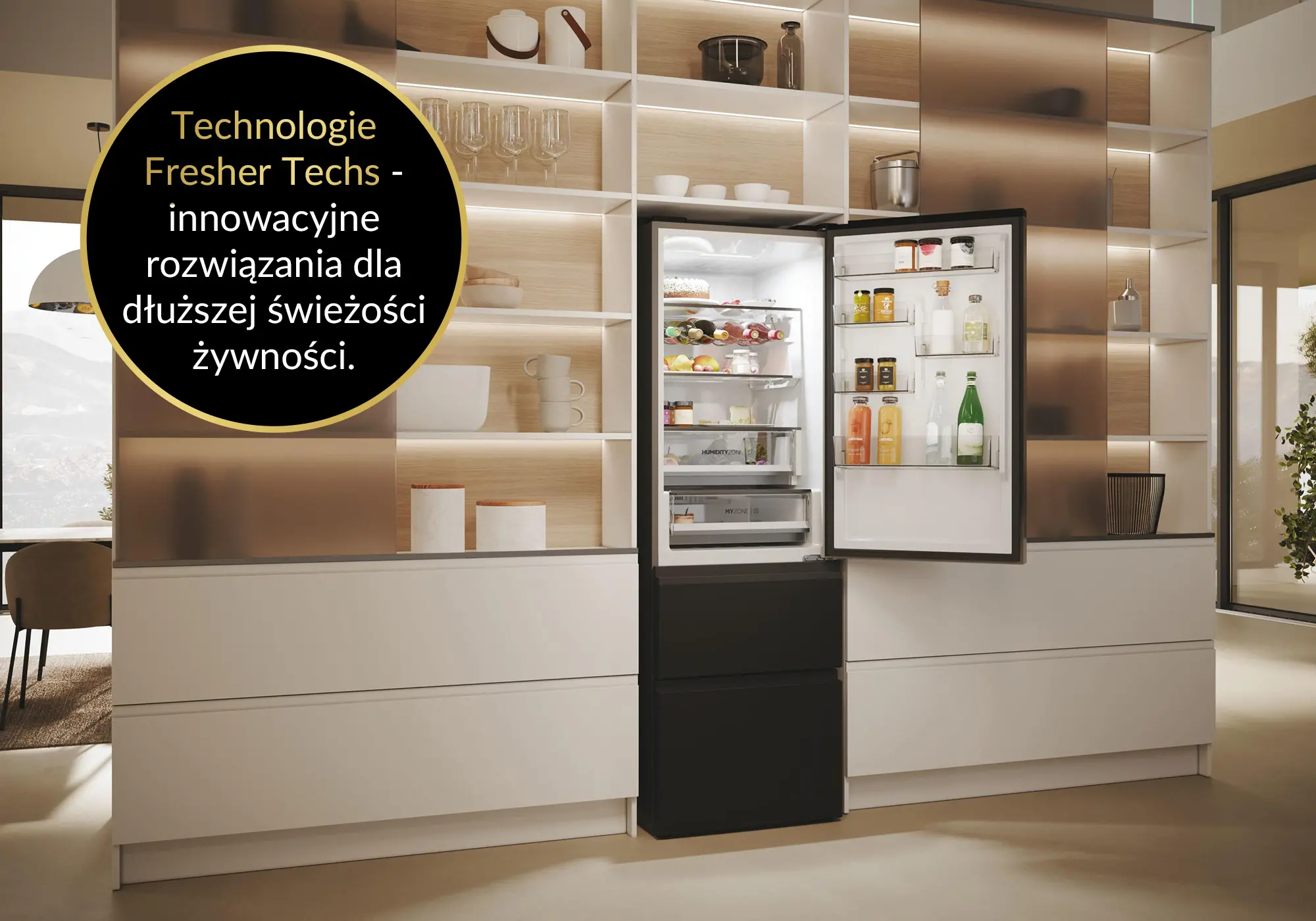 Lodówka Haier Seria 5 HTW5618DNPT Pełny No Frost 185cm Szuflada z kontrolą wilgotności Zdalne sterowanie Czarny