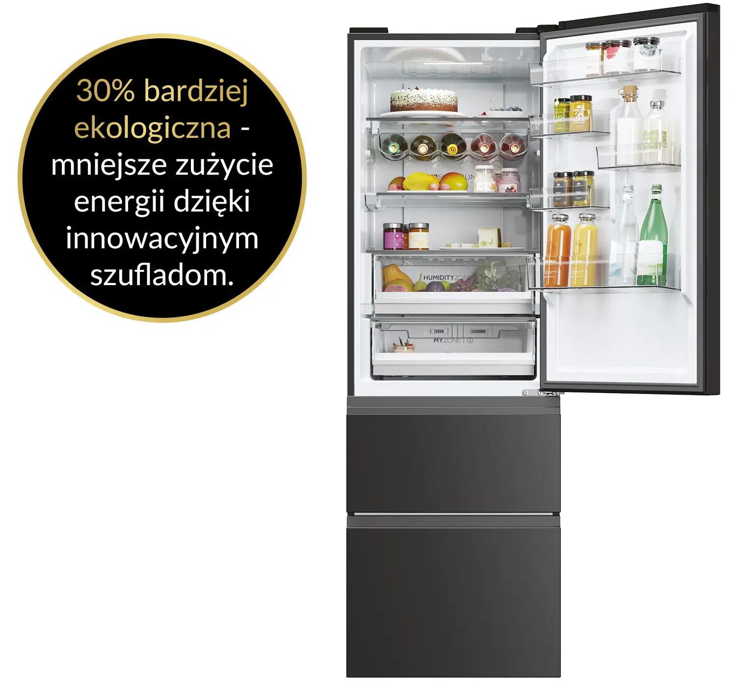 Lodówka Haier Seria 5 HTW5618DNPT Pełny No Frost 185cm Szuflada z kontrolą wilgotności Zdalne sterowanie Czarny